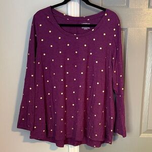Lane Bryant Purple and Gold Polka Dot Long Sleeve Plus Size Top